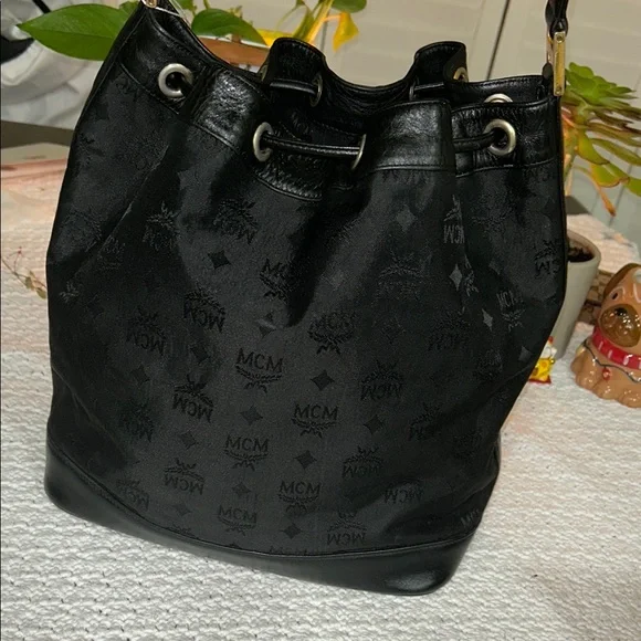 MCM Black Monogram Backpack with Leather Trim - Picture 6 of 17